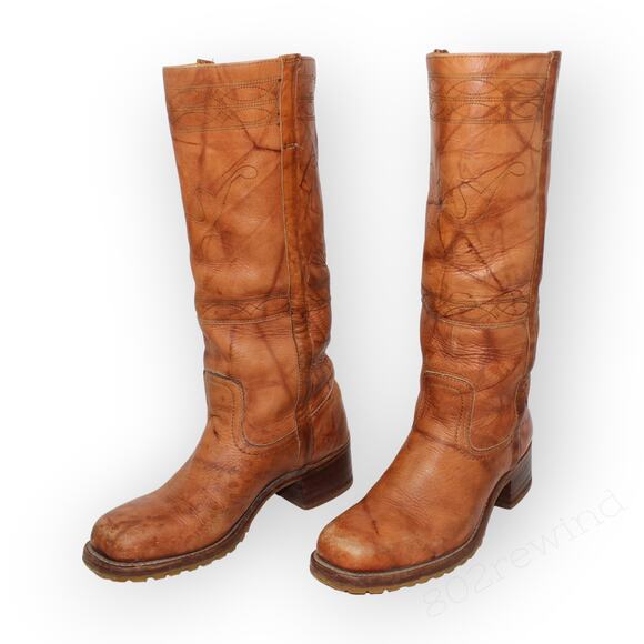 8.5 Frye Campus Stitching Horse Cowboy Boots Saddle Knee-High LugSole Western - Picture 2 of 16